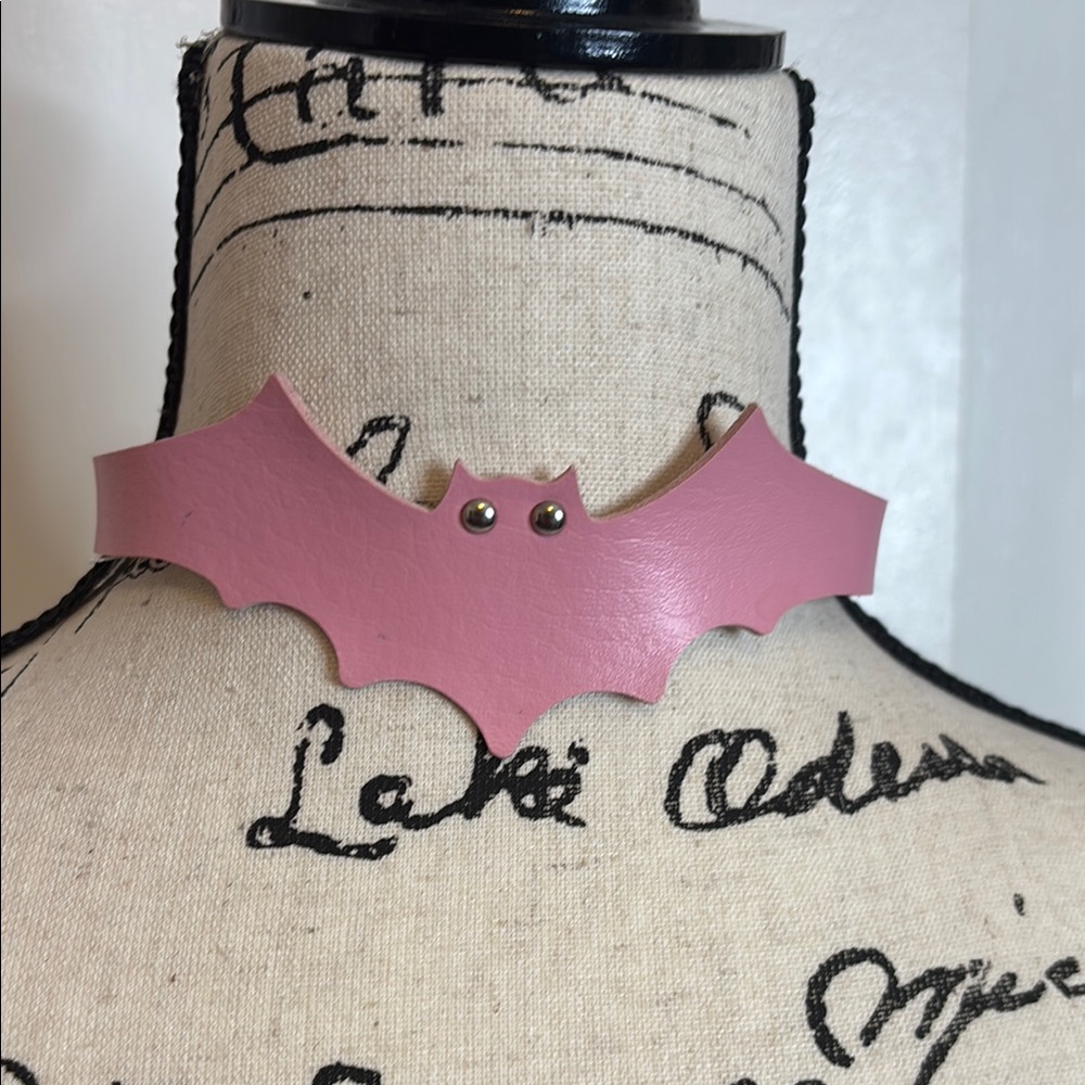Cute Pink Pleather Bat Choker Mall Goth Witchy Luxe Dopamine Style